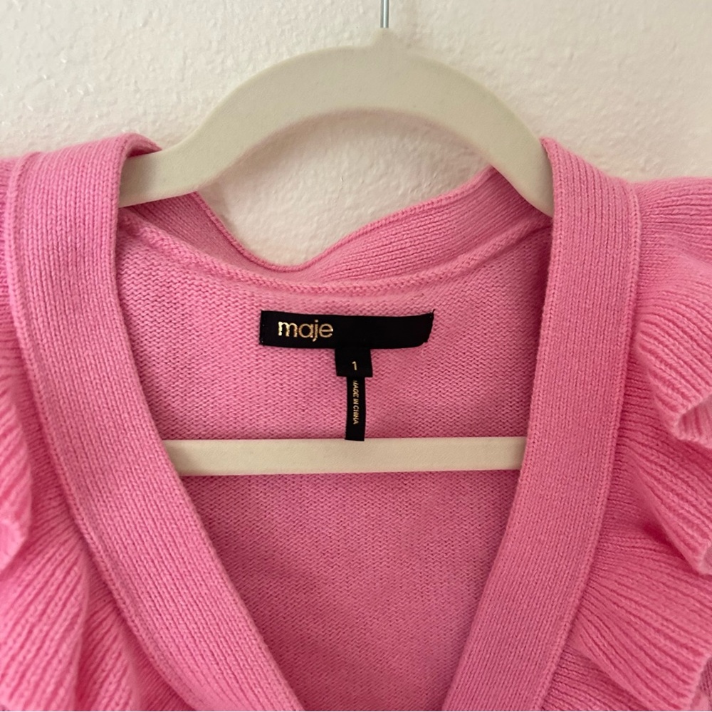Maje Ruffled Wool-Blend Pink Cardigan - Picture 10 of 10